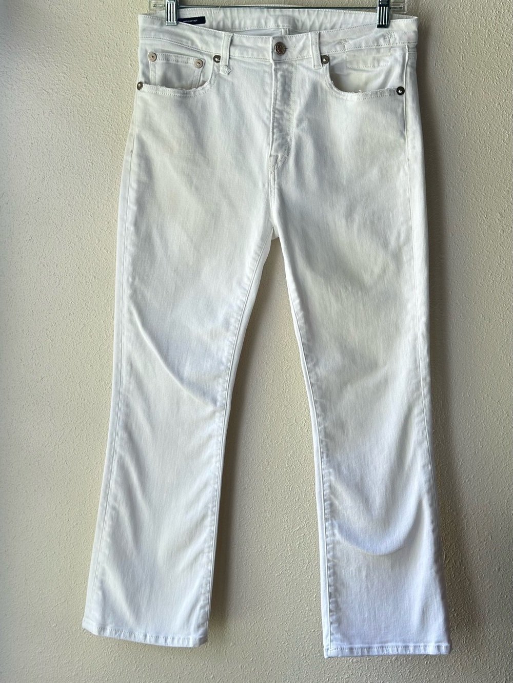 R13 Kick Fit Cropped Flare Jeans Garret White Distressed Denim Size 31